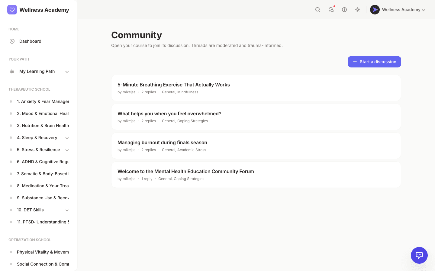 Moderated peer community for accountability and support