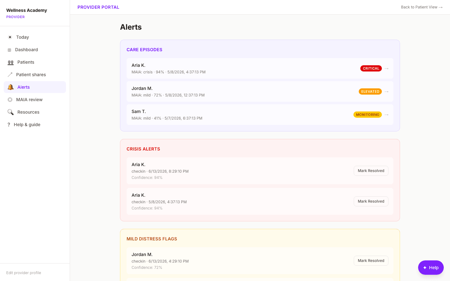 Real-time distress alerts ranked by urgency with transcript context
