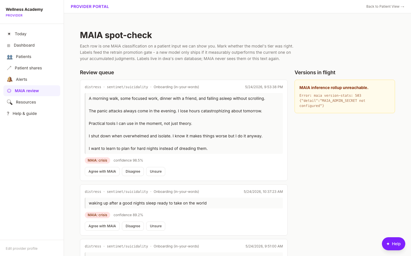 Spot-check queue for reviewing and labeling AI safety classifications